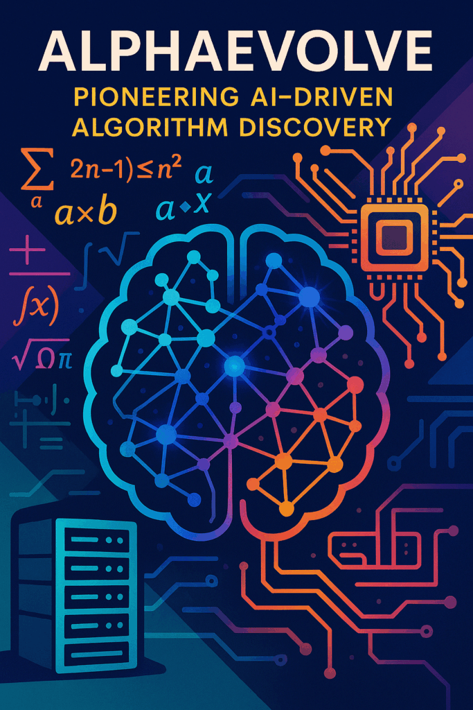Illustrasjon av AlphaEvolve – en AI-drevet koding-agent som designer avanserte algoritmer